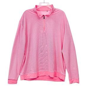 Columbia Golf Polo Coral-Pink White Striped 3/4 Zip Long Sleeve Long Sleeve XL